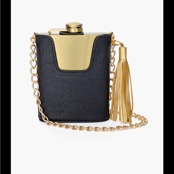 Urban Outfitters Accessories - Gold and black leather tassel crossbody flask